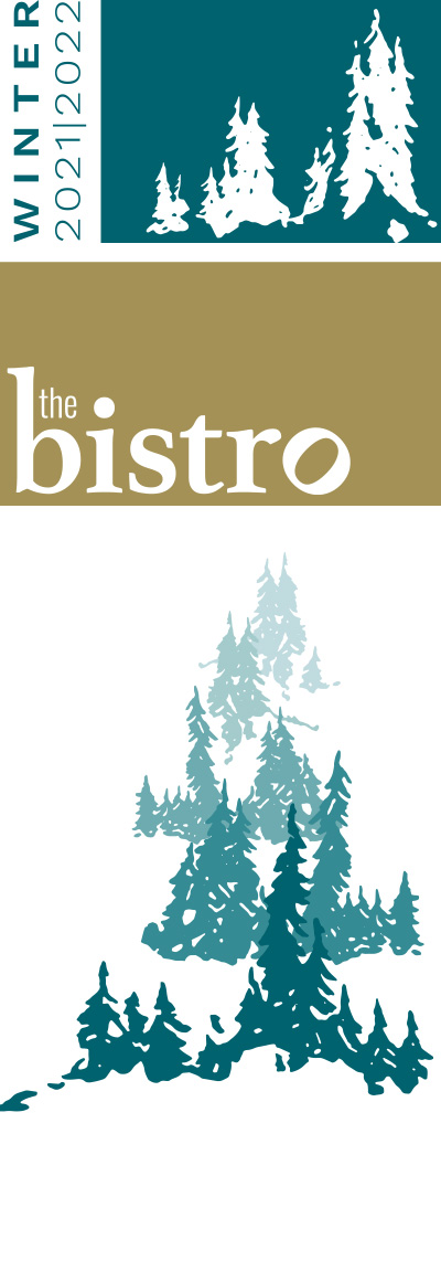 A JPEG image of the Bistro Logo, line are of winter feeling fir trees Genuine Maine.