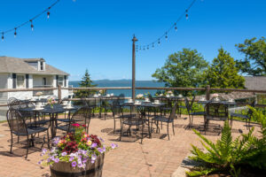 Photo of the outdoor seating at the Cadillac Cafe at the Atlantic Oceanside Hotel in Bar Harbor Maine